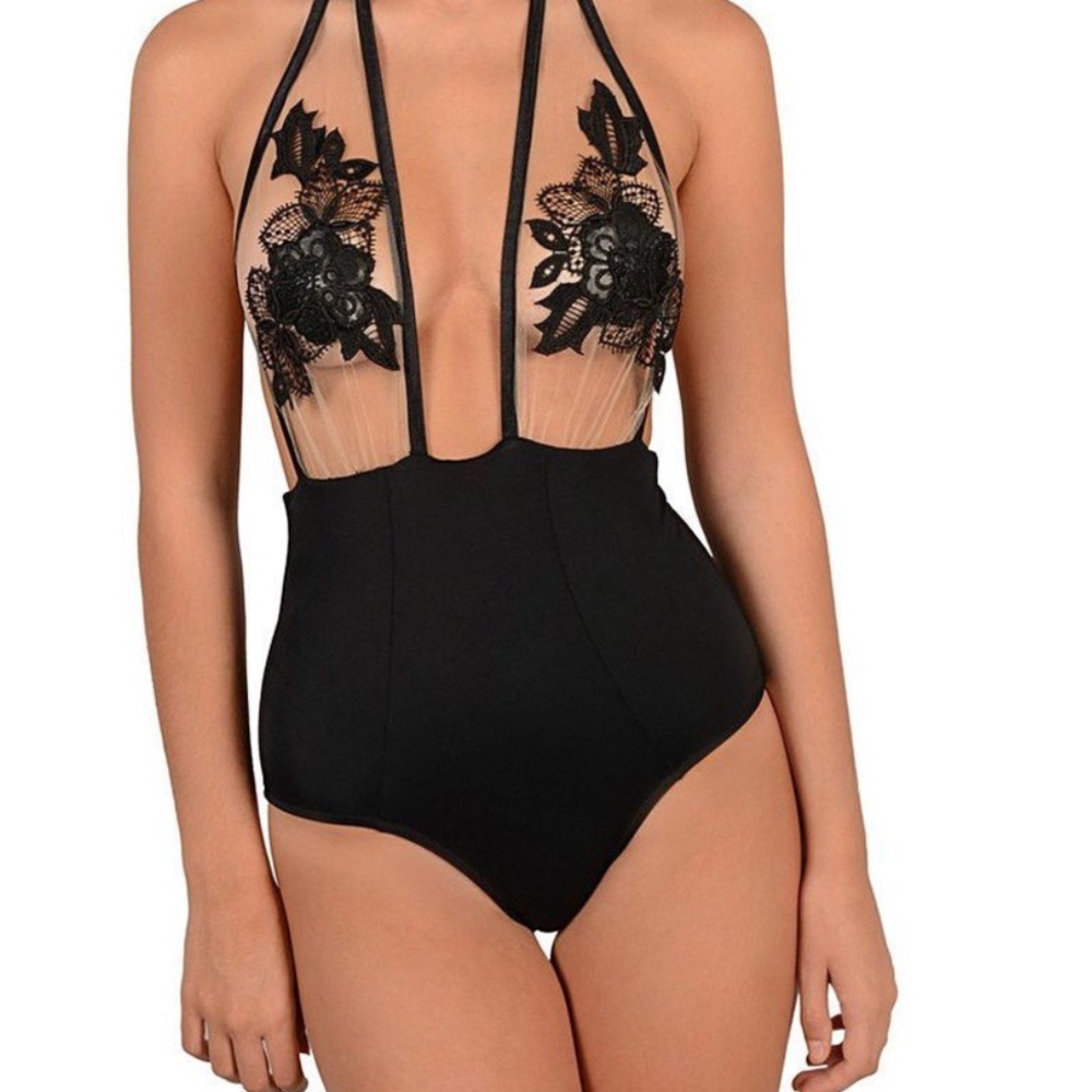 Mesh top one piece swimsuit